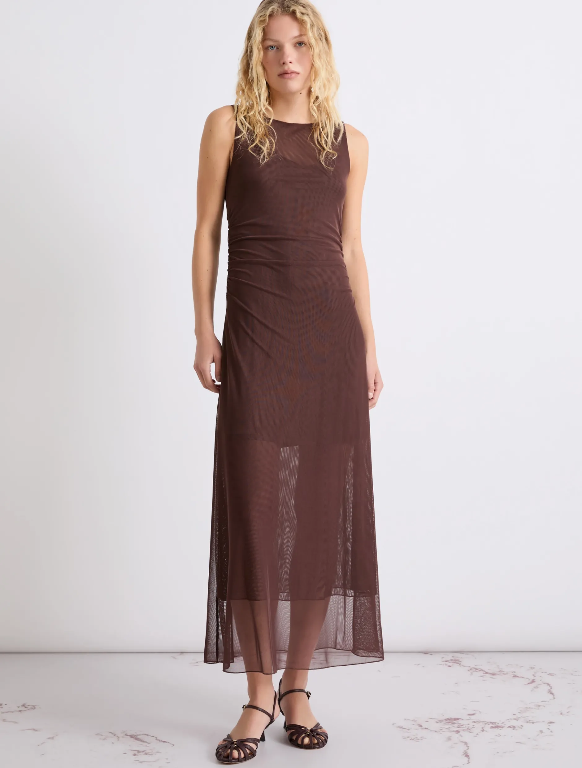 Abito in tulle foderato - MARRONE
