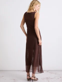 Abito in tulle foderato - MARRONE