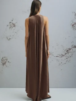 Abito in twill crinckle - MARRONE