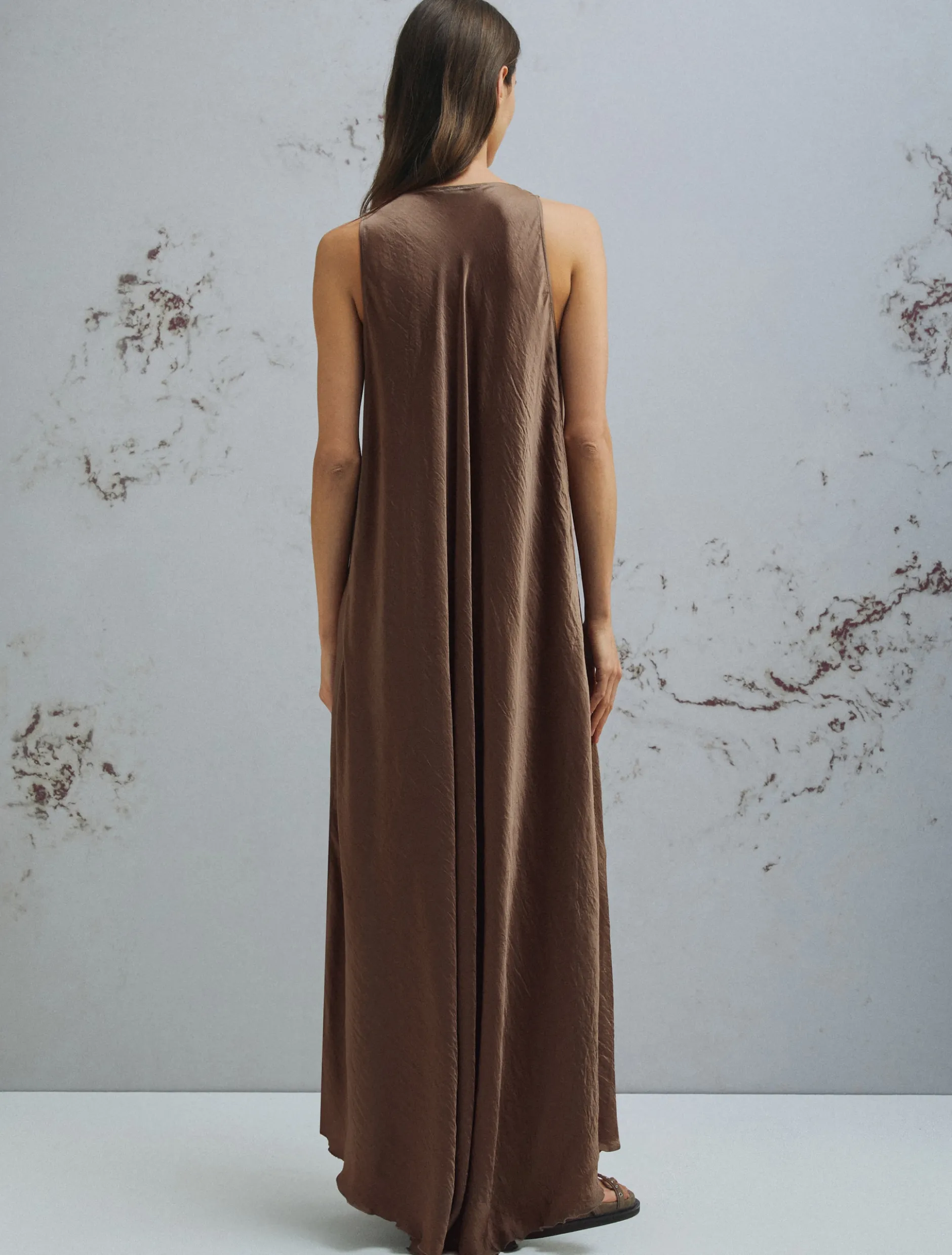 Abito in twill crinckle - MARRONE