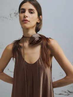 Abito in twill crinckle - MARRONE