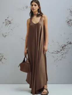 Abito in twill crinckle - MARRONE