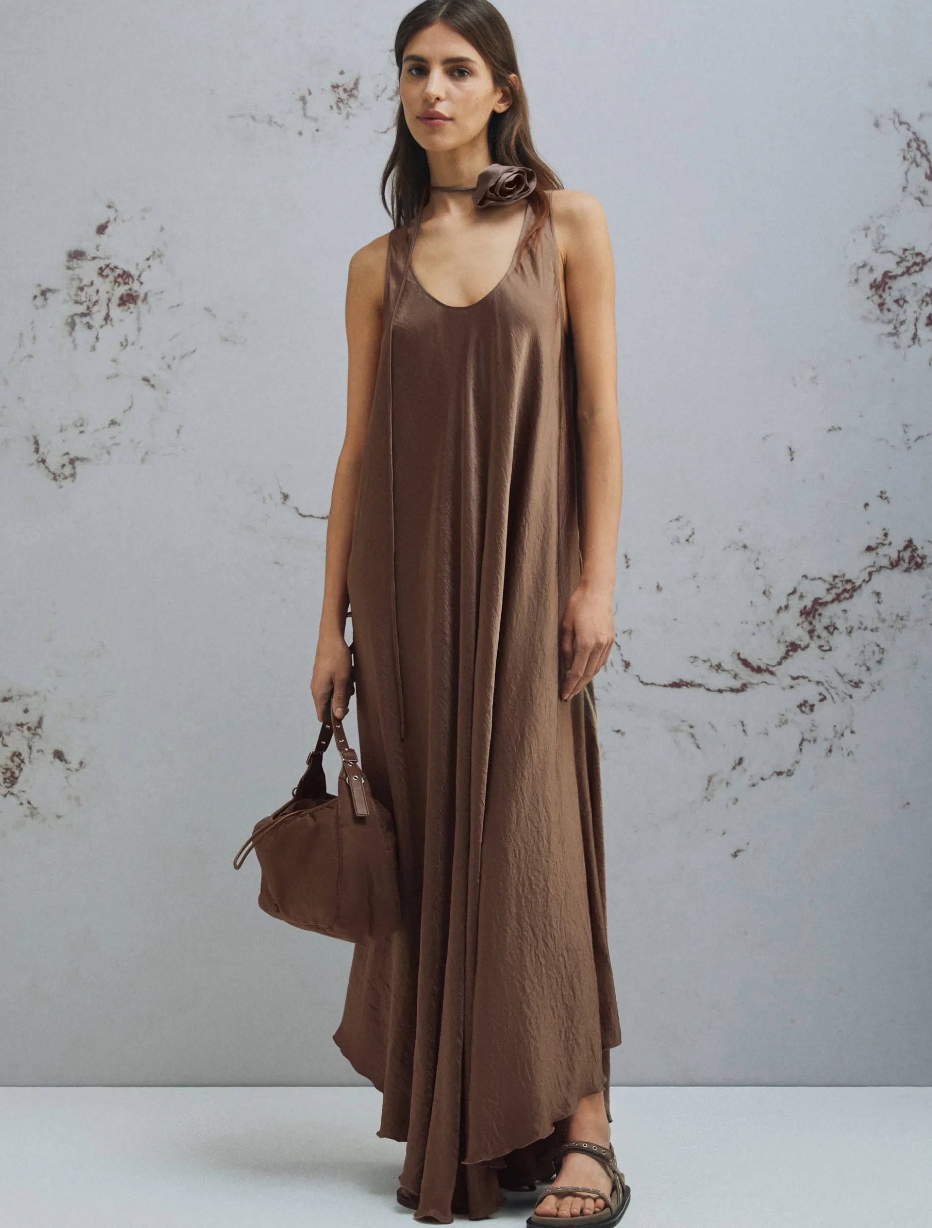 Abito in twill crinckle - MARRONE