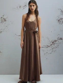 Abito in twill crinckle - MARRONE
