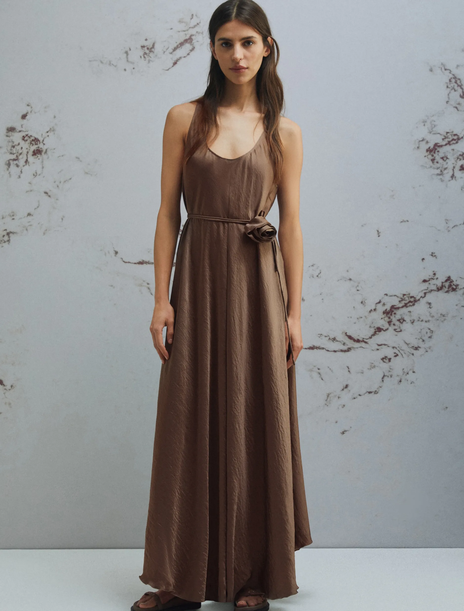 Abito in twill crinckle - MARRONE