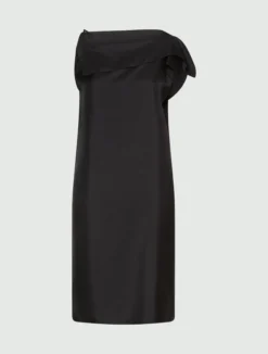 Abito in twill di seta con scollo asimmetrico - NERO
