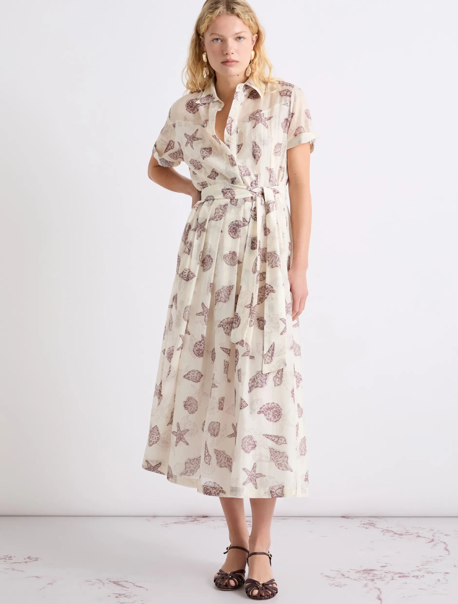 Abito in voile di cotone e seta - BIANCO LANA