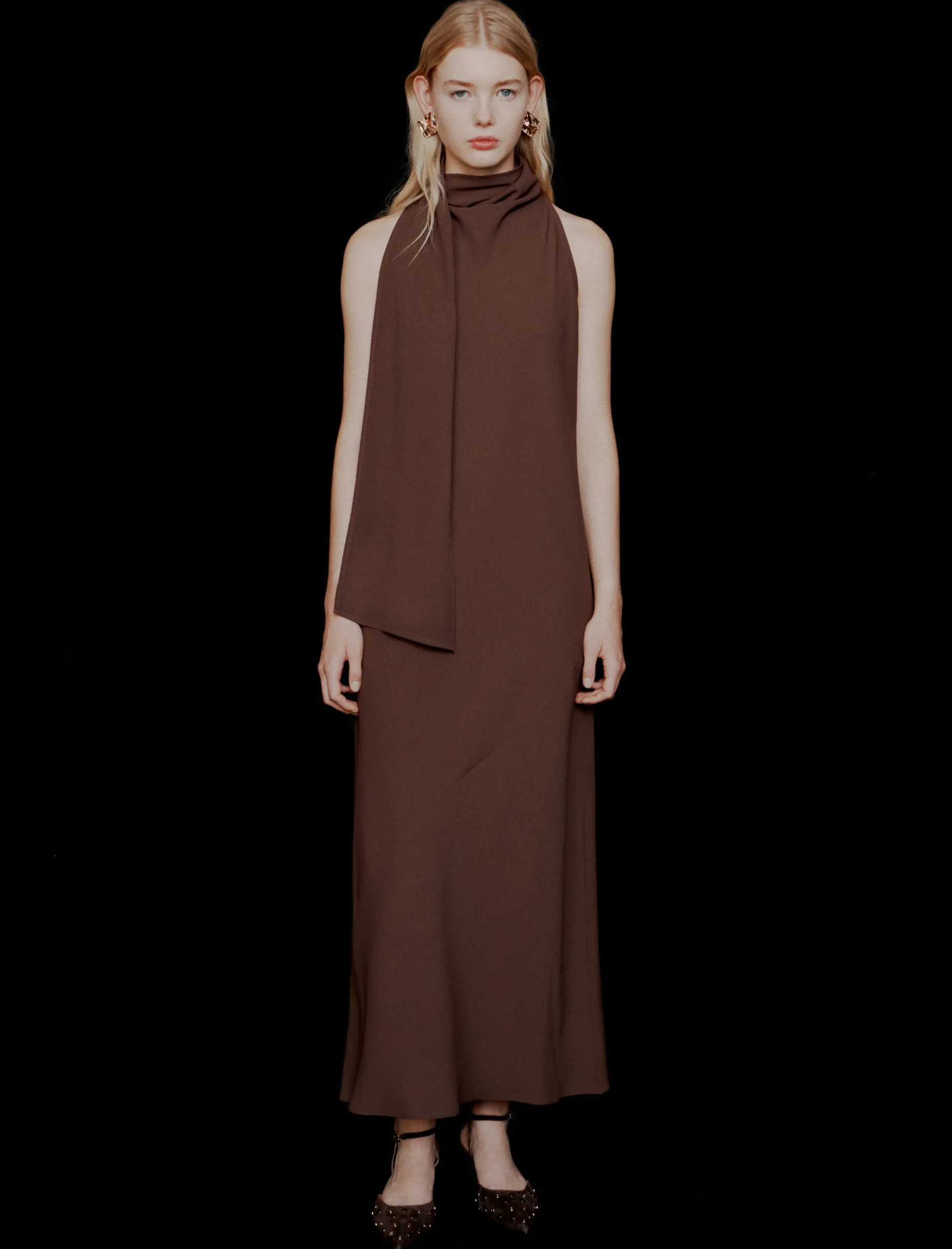 Abito longuette in envers satin - MARRONE
