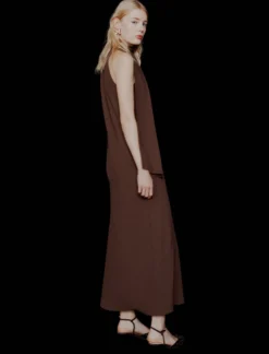 Abito longuette in envers satin - MARRONE