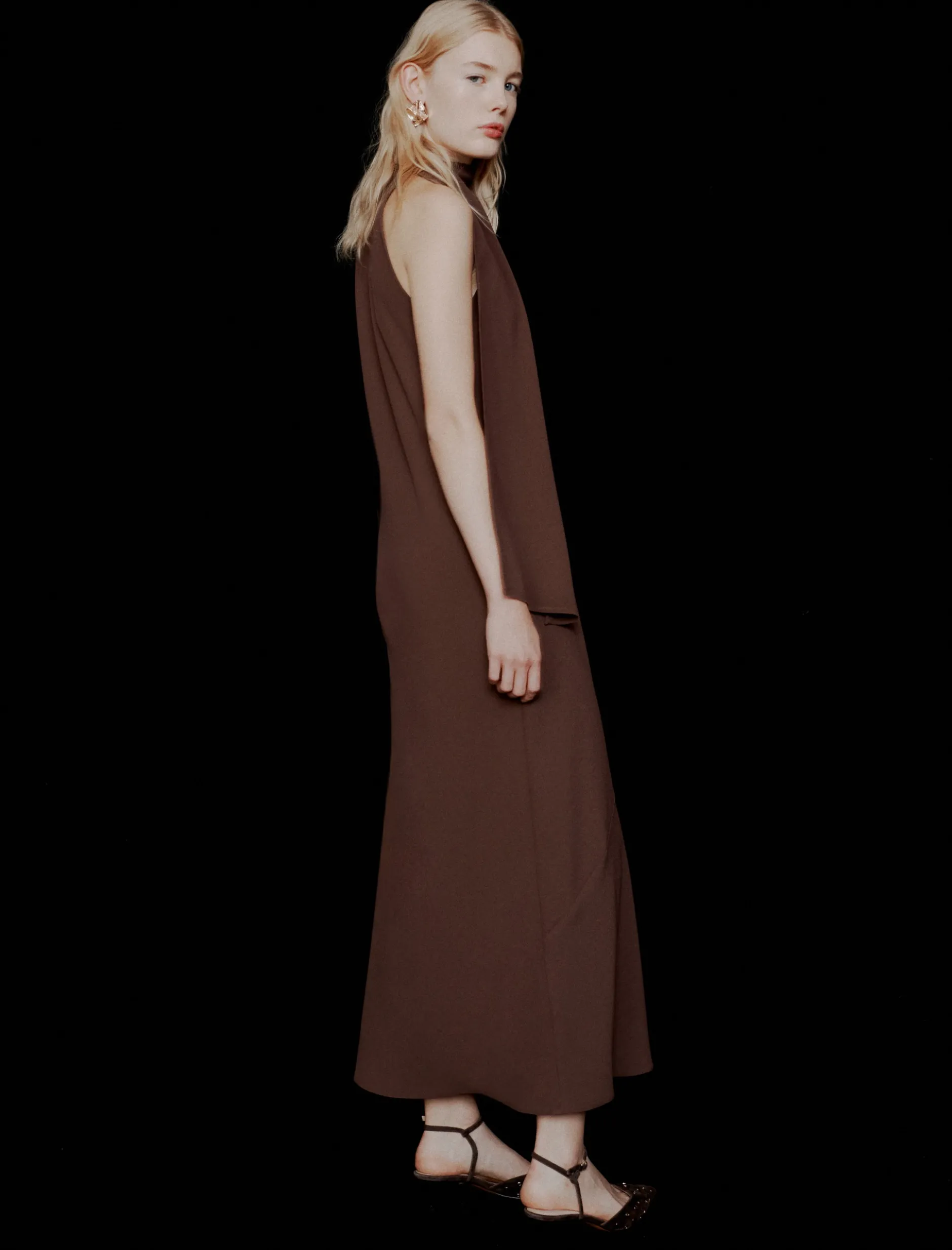 Abito longuette in envers satin - MARRONE