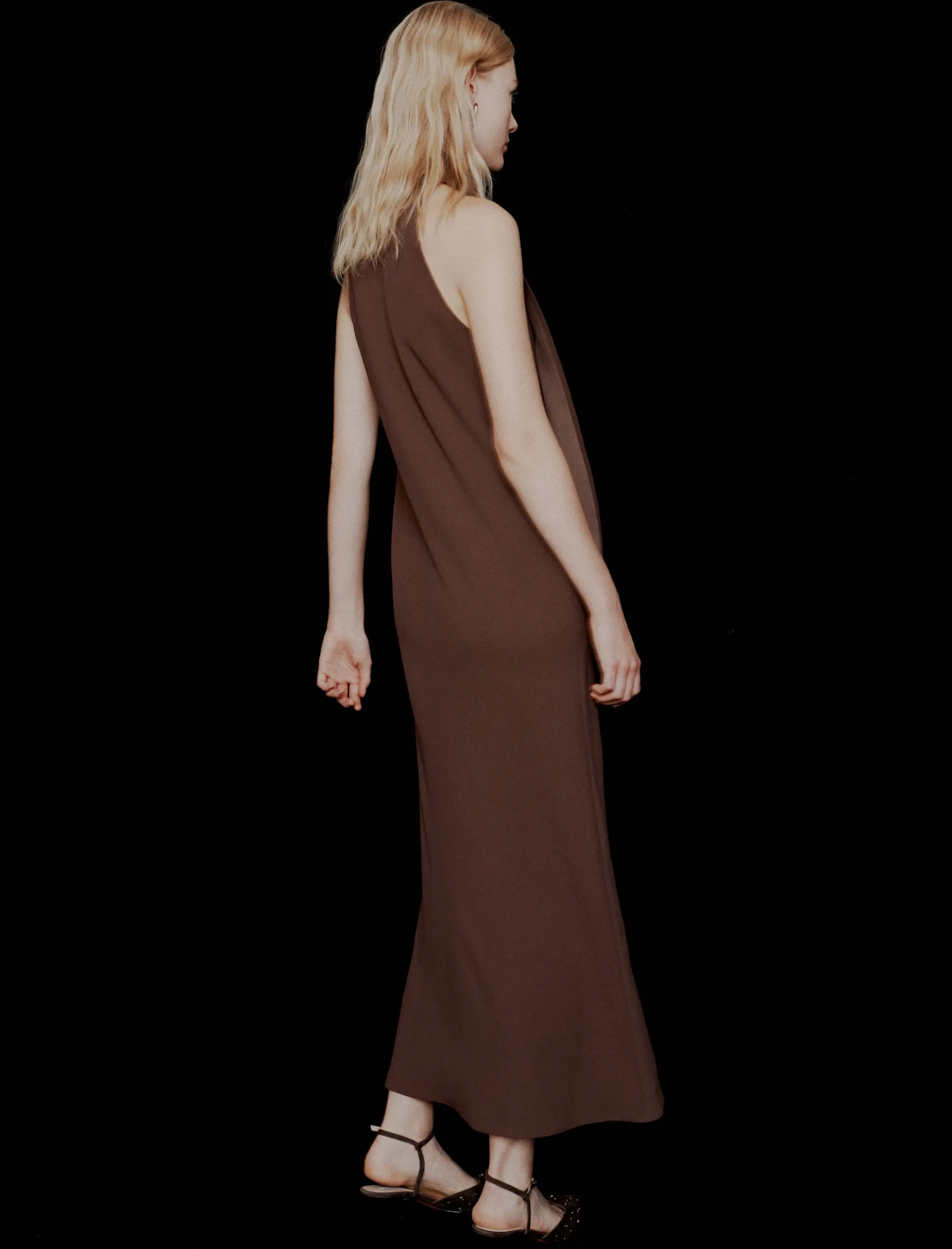 Abito longuette in envers satin - MARRONE