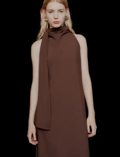 Abito longuette in envers satin - MARRONE
