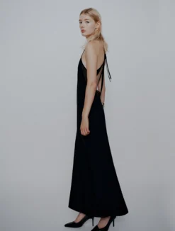 Abito lungo in envers satin - NERO