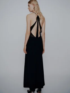 Abito lungo in envers satin - NERO