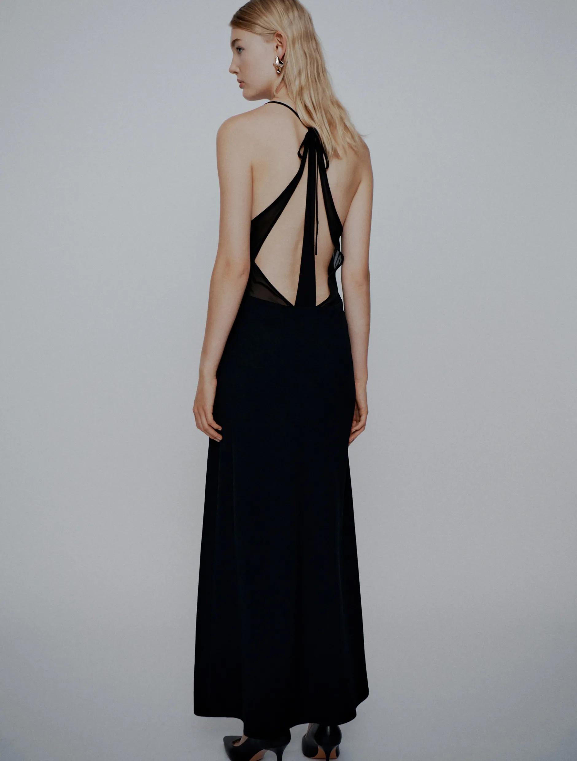 Abito lungo in envers satin - NERO
