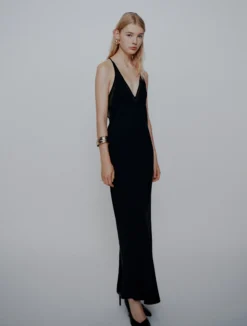 Abito lungo in envers satin - NERO