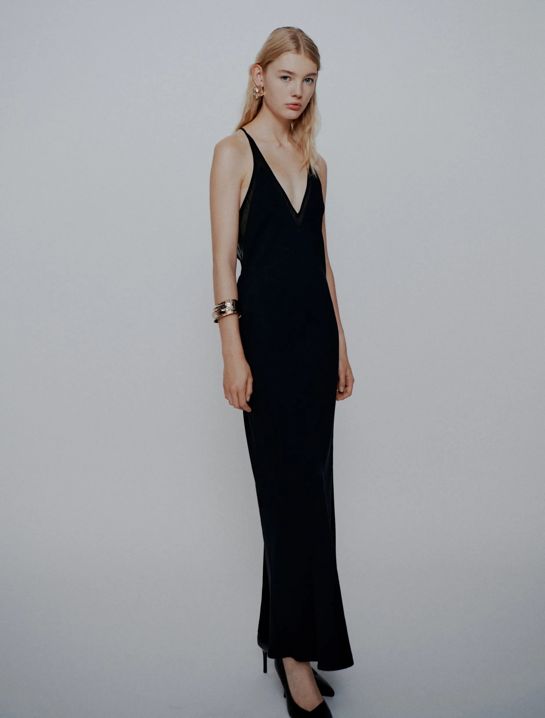 Abito lungo in envers satin - NERO