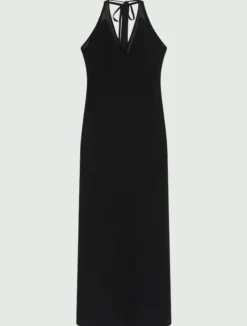 Abito lungo in envers satin - NERO
