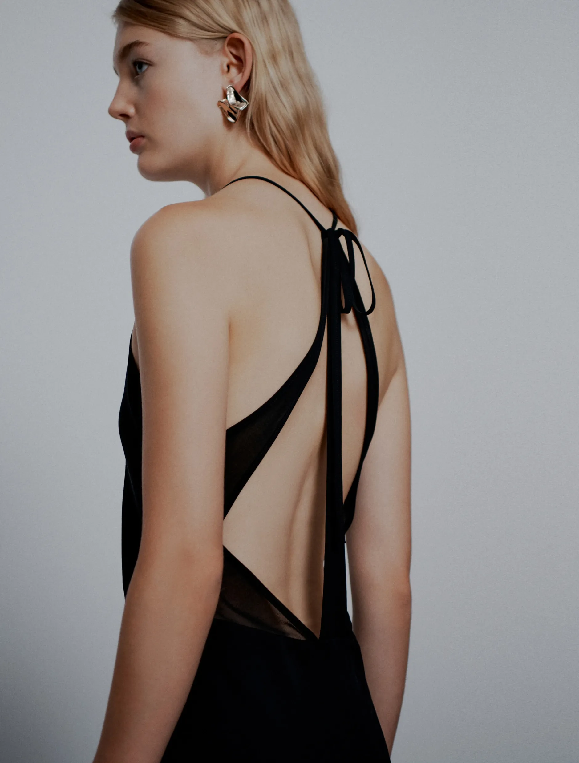 Abito lungo in envers satin - NERO