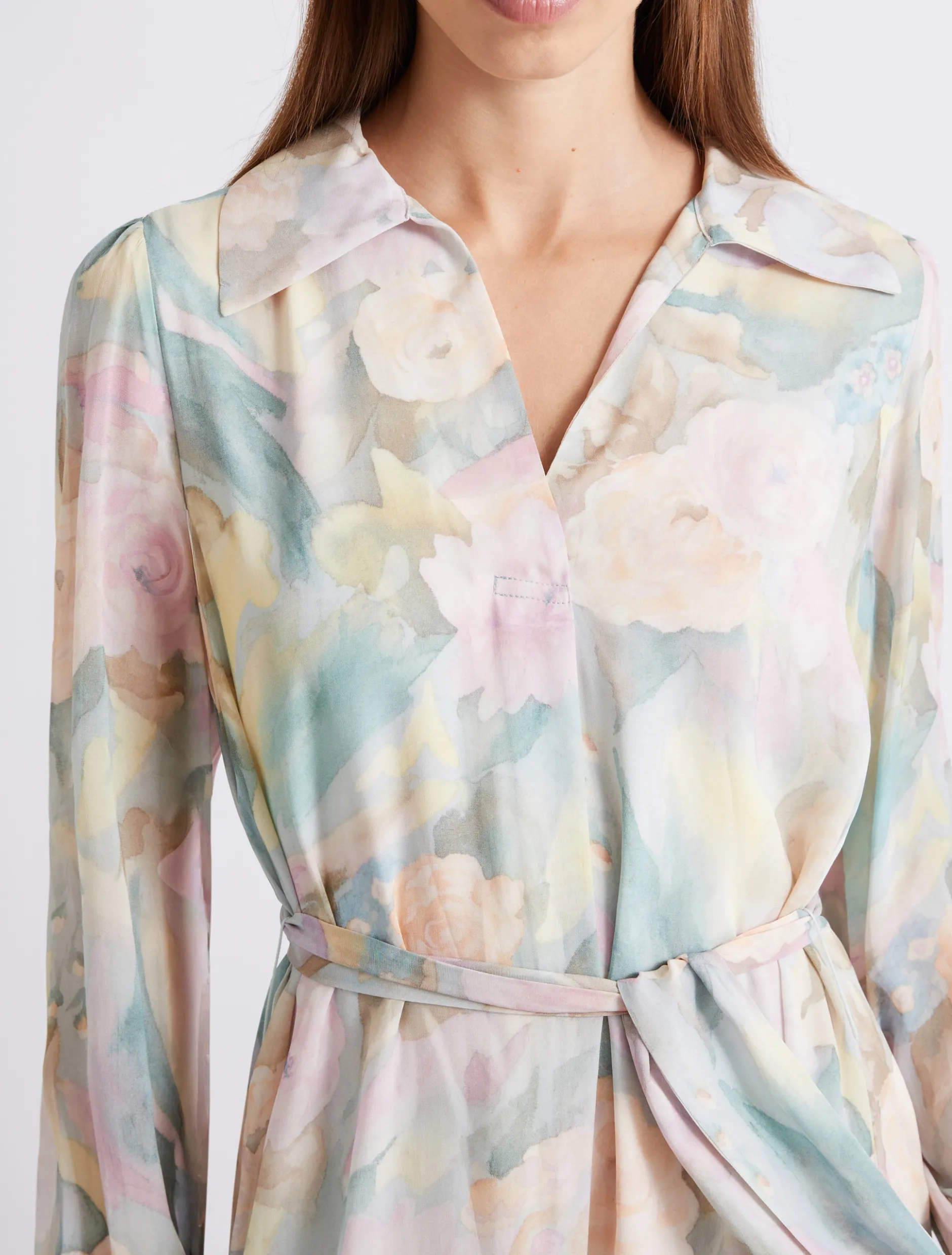 Abito lungo in georgette stampato - AZZURRO
