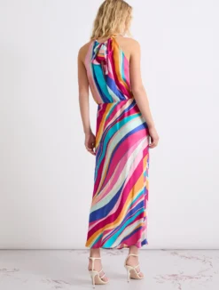 Abito lungo in twill di seta - FUXIA