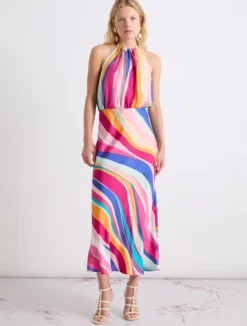 Abito lungo in twill di seta - FUXIA