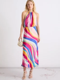 Abito lungo in twill di seta - FUXIA
