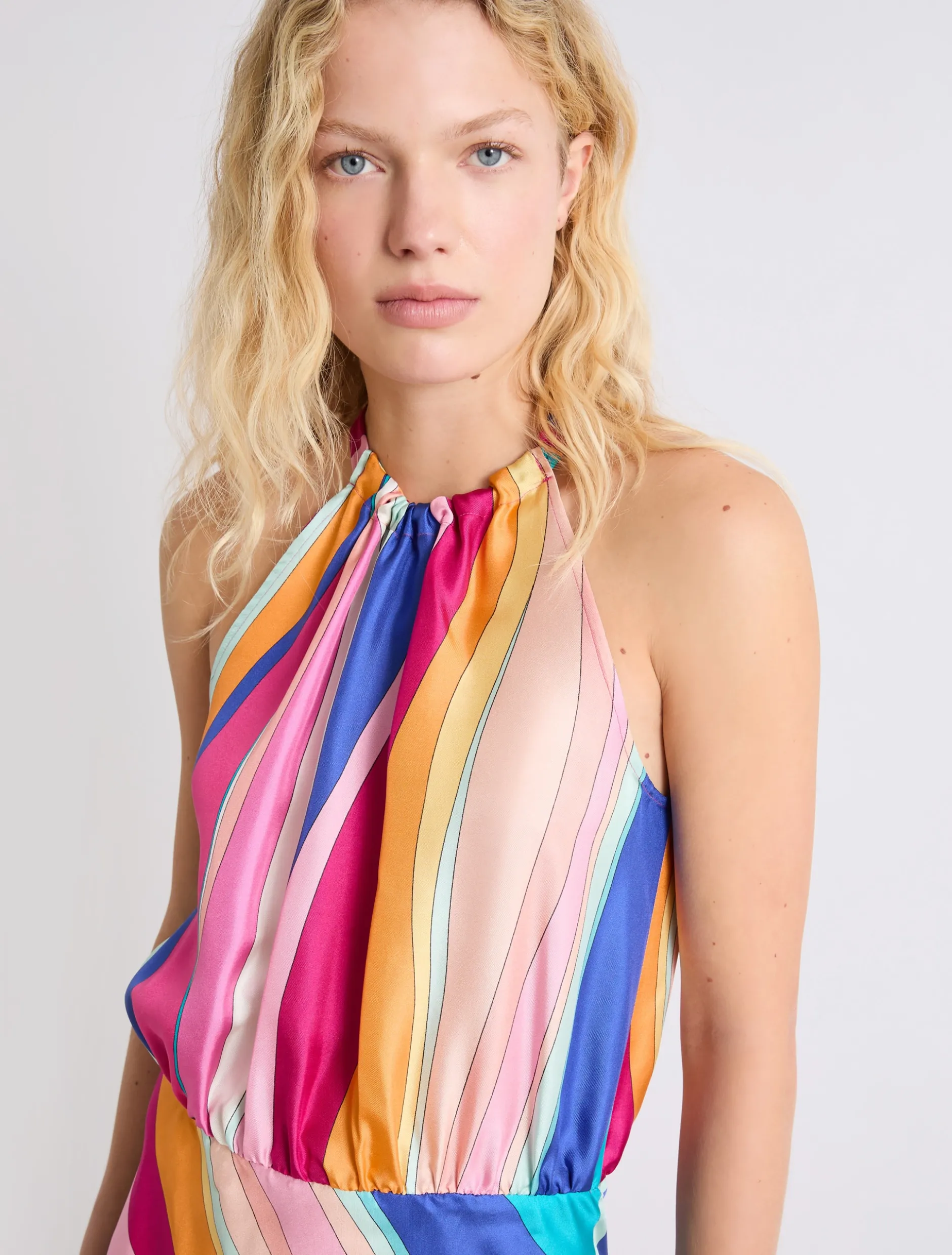 Abito lungo in twill di seta - FUXIA