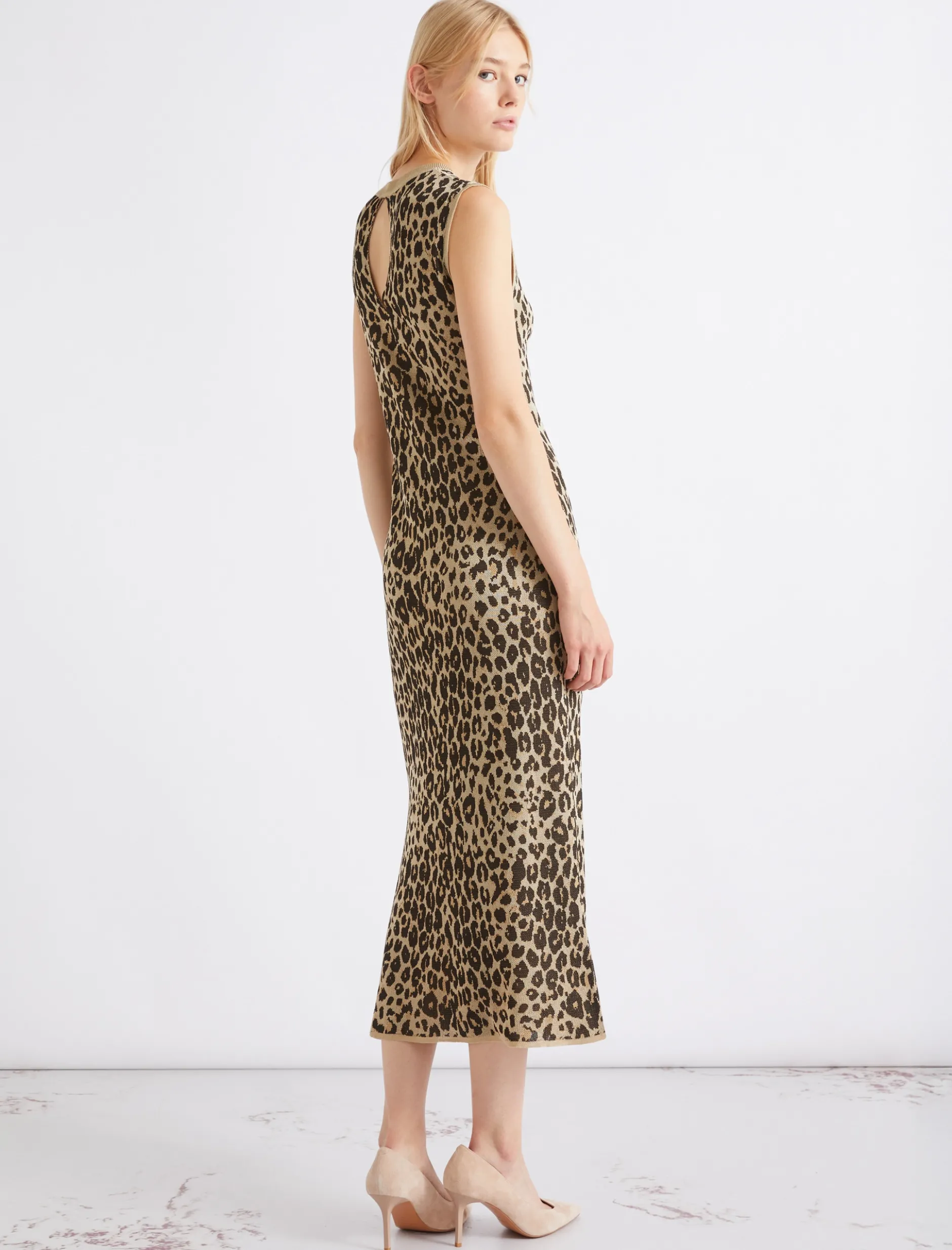 Abito midi in maglia jacquard - BEIGE