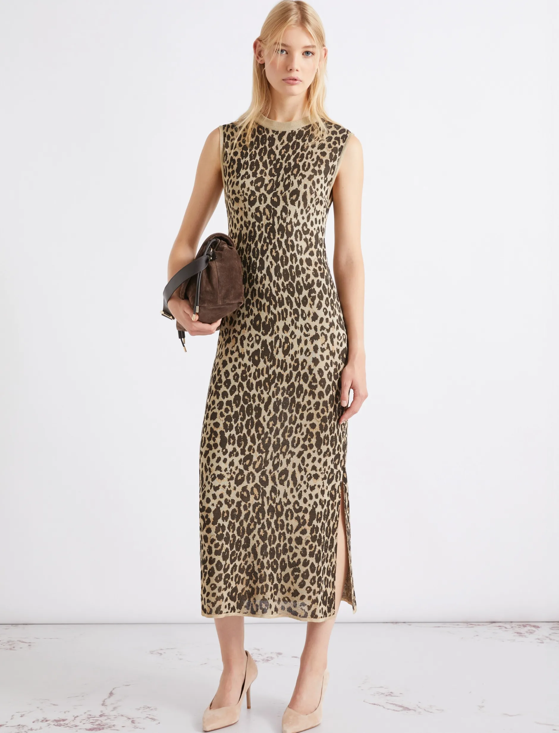Abito midi in maglia jacquard - BEIGE