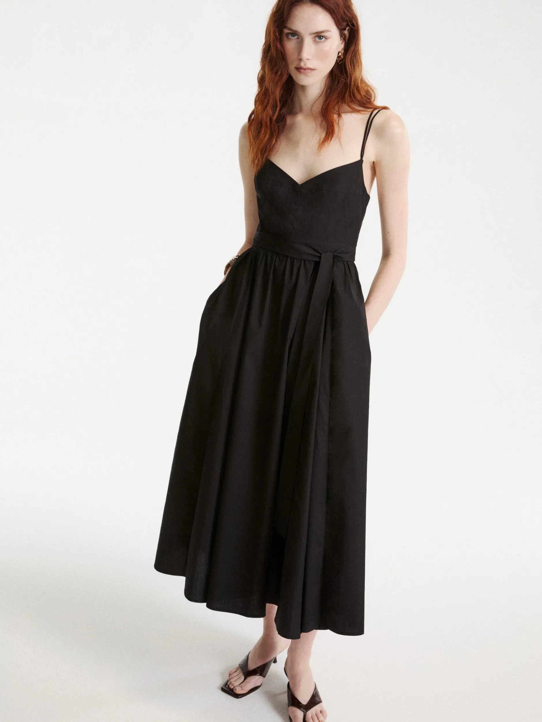 Abito midi in popeline - Nero