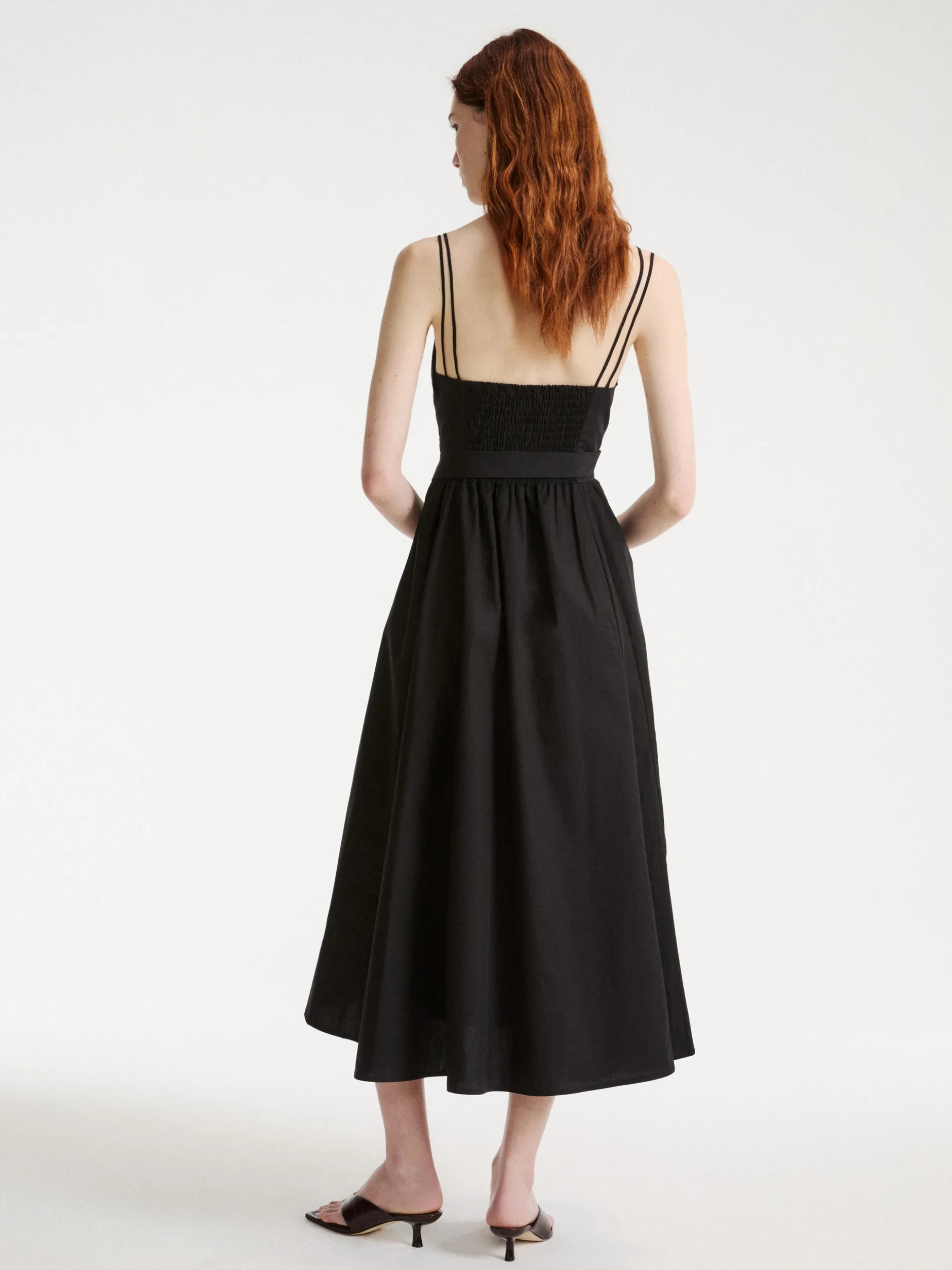 Abito midi in popeline - Nero