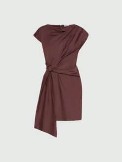 Abito midi mini con drappeggio - MARRONE