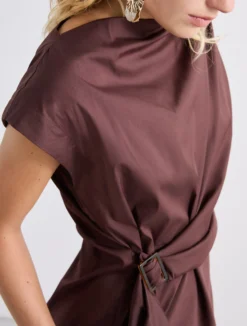 Abito midi mini con drappeggio - MARRONE