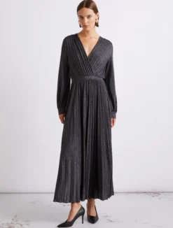 Abito plissettato in jersey lurex - BLU NOTTE