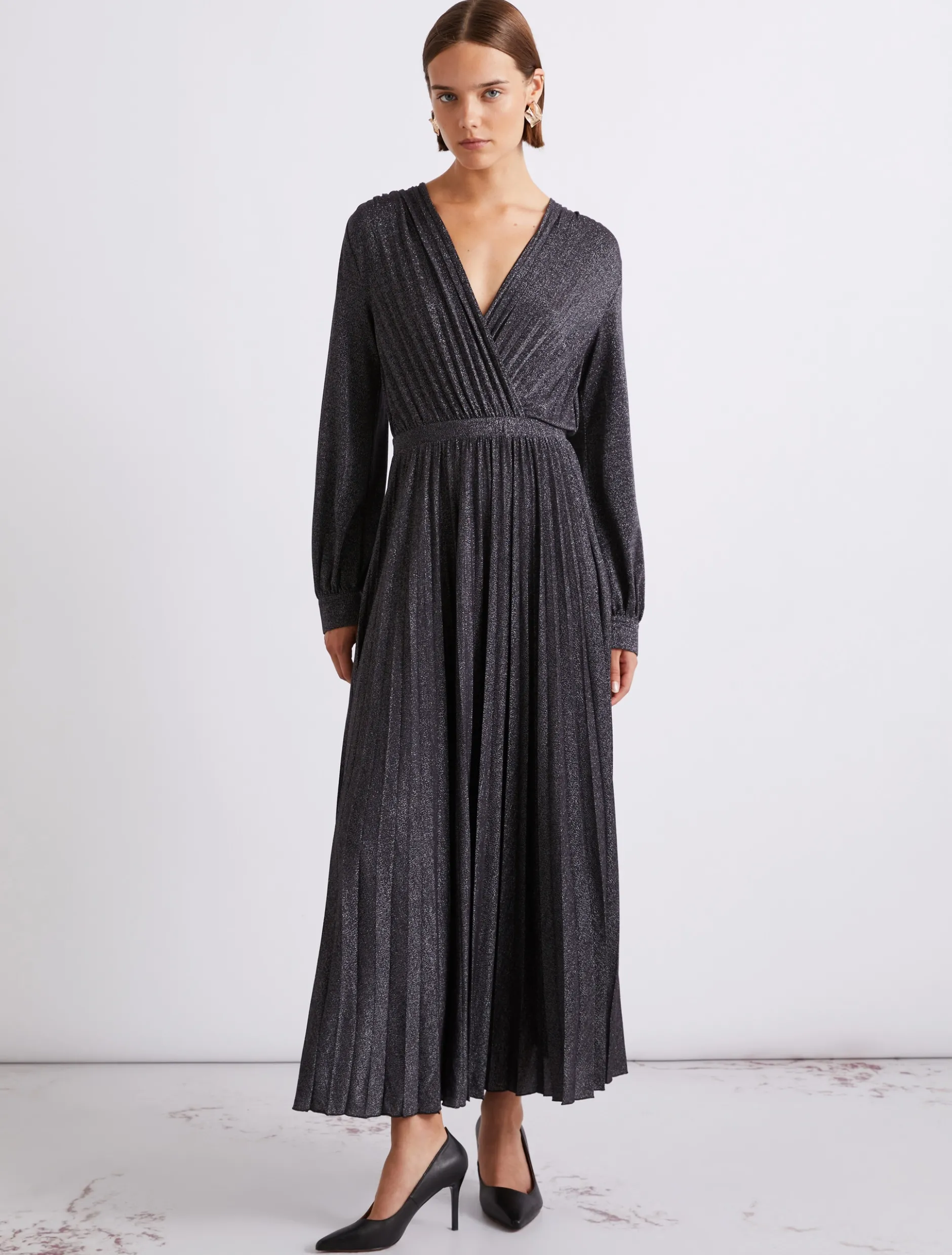 Abito plissettato in jersey lurex - BLU NOTTE