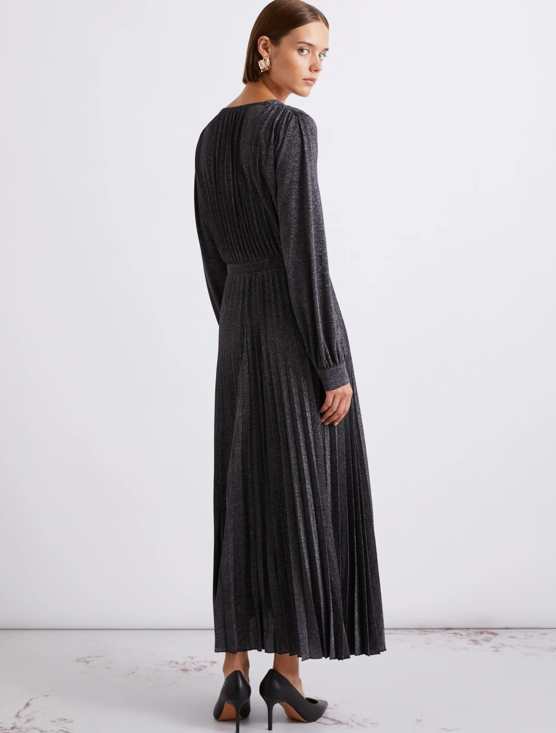 Abito plissettato in jersey lurex - BLU NOTTE