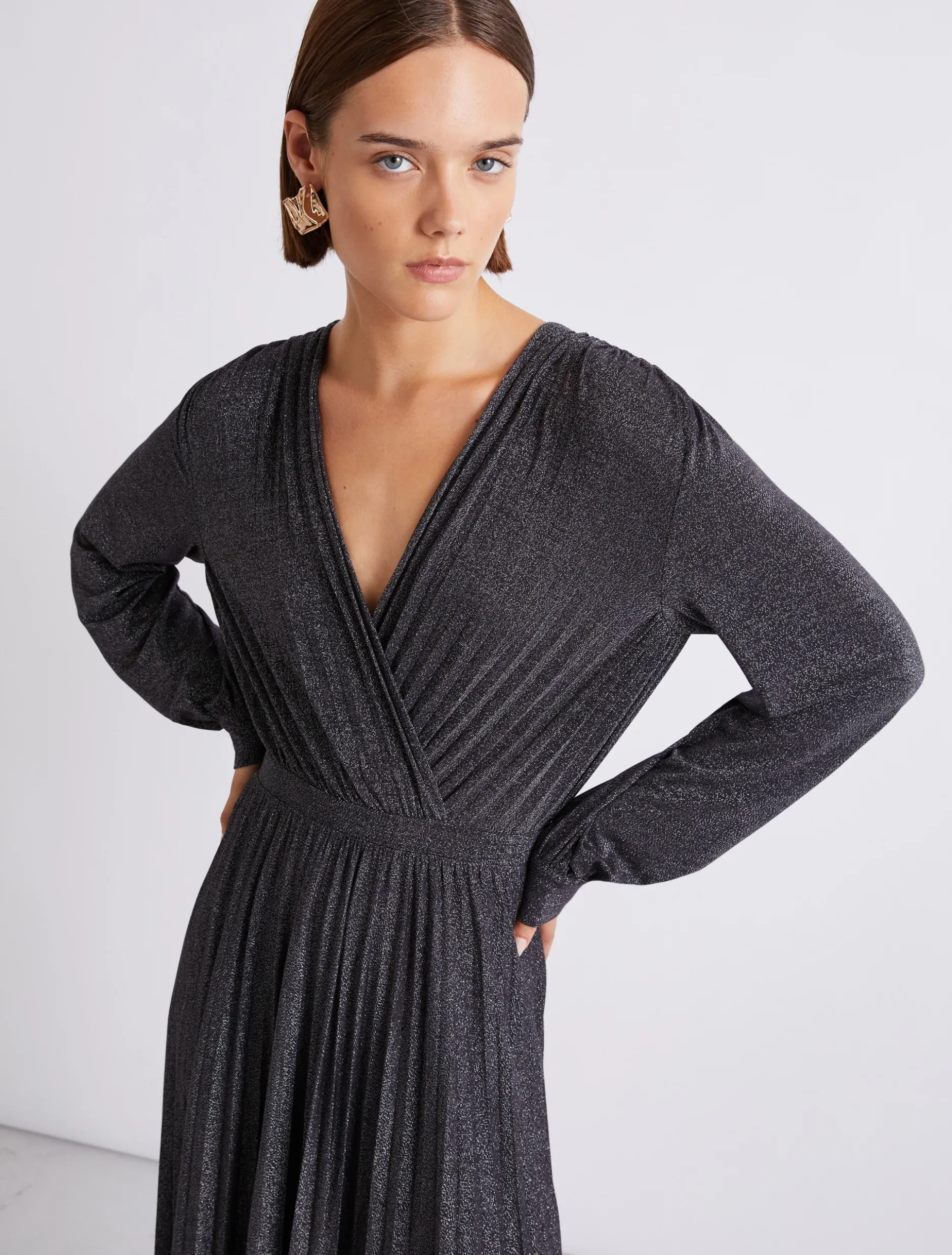 Abito plissettato in jersey lurex - BLU NOTTE