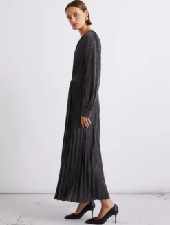 Abito plissettato in jersey lurex - BLU NOTTE