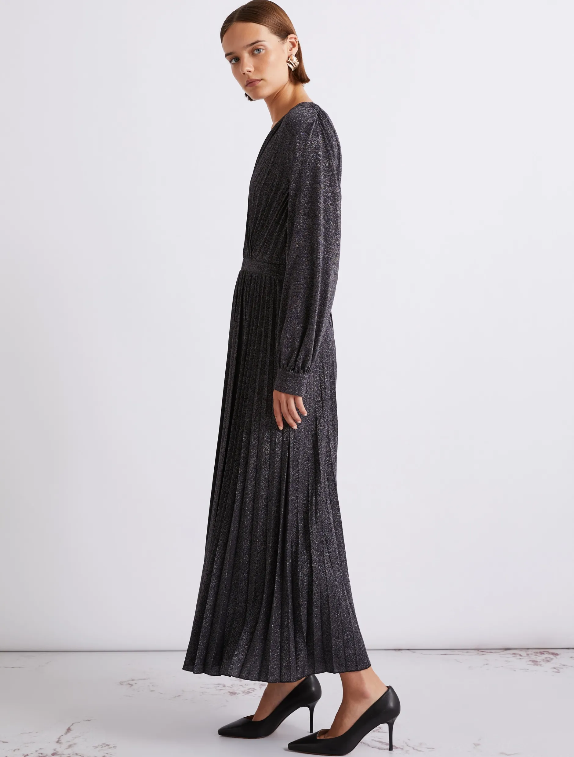 Abito plissettato in jersey lurex - BLU NOTTE