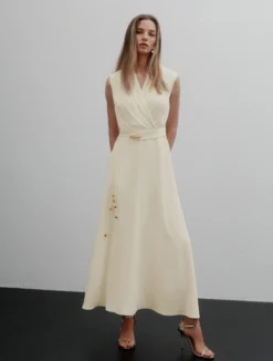 Abito smanicato in envers satin - BIANCO LANA