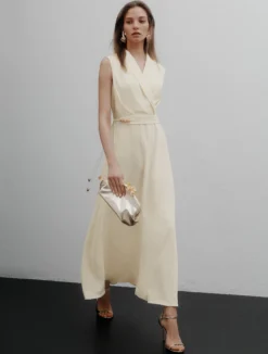 Abito smanicato in envers satin - BIANCO LANA