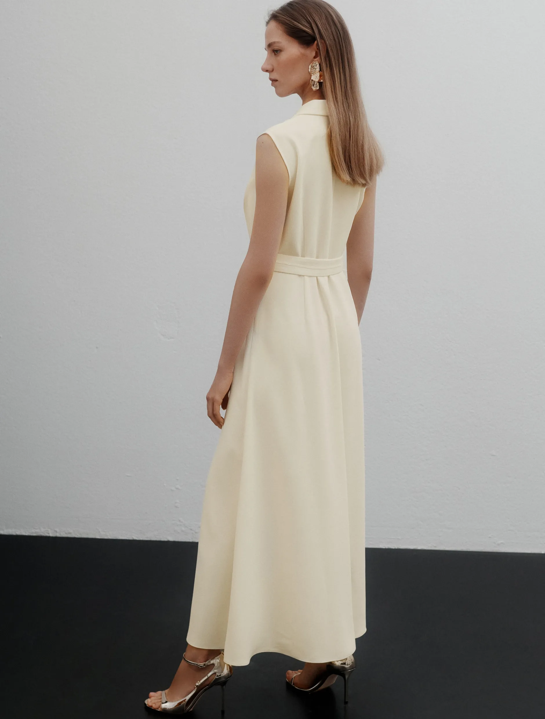 Abito smanicato in envers satin - BIANCO LANA