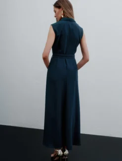Abito smanicato in envers satin - BLU PAVONE