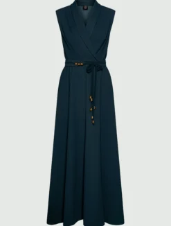 Abito smanicato in envers satin - BLU PAVONE