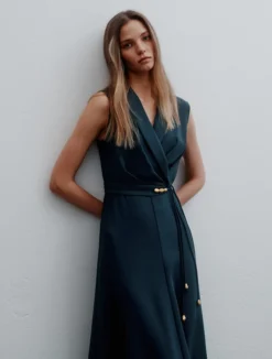 Abito smanicato in envers satin - BLU PAVONE