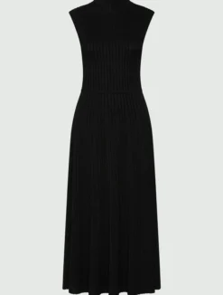 Abito smanicato in maglia a coste - NERO
