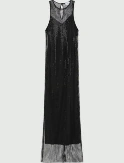 Abito smanicato in rete di strass - NERO