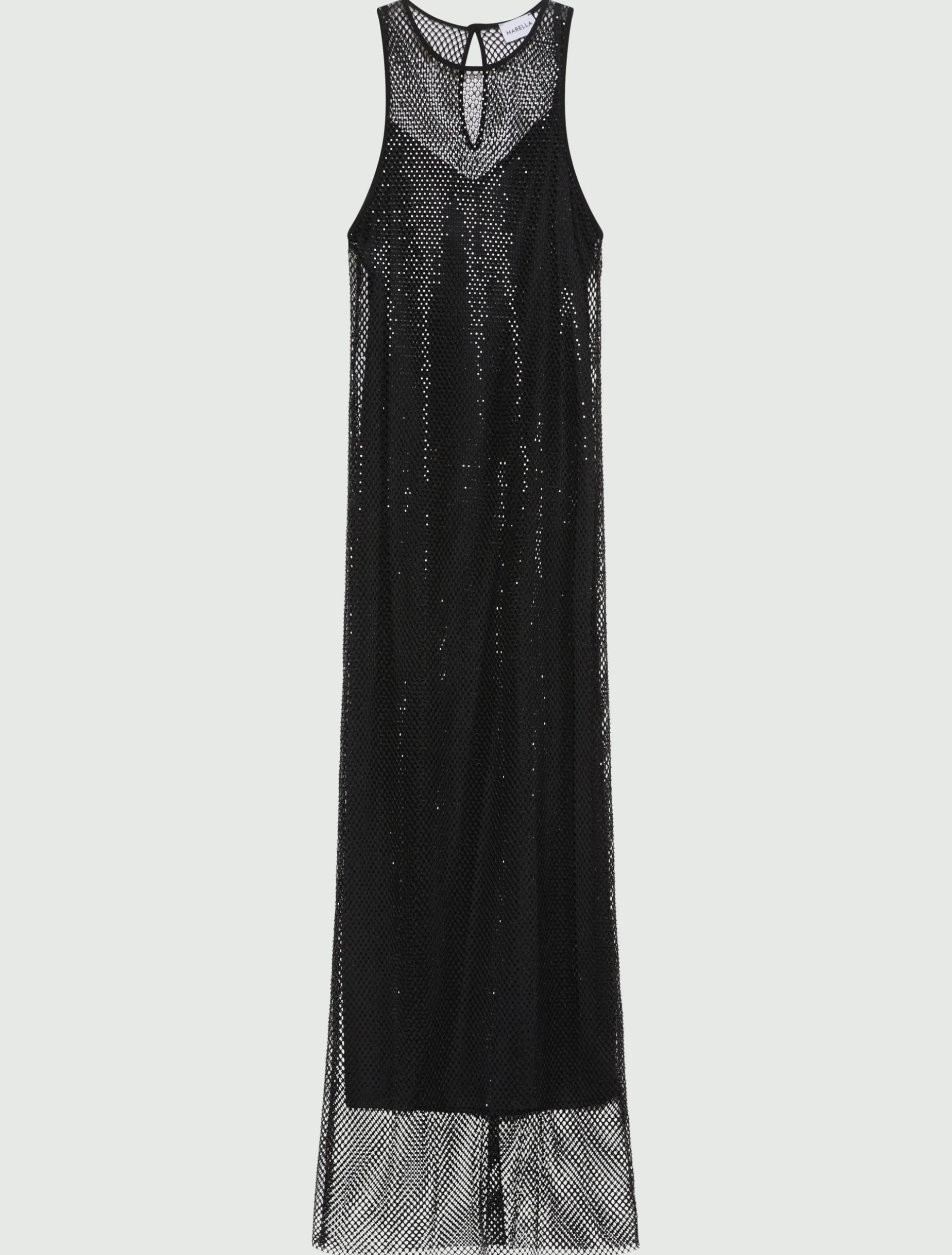 Abito smanicato in rete di strass - NERO