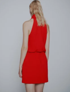 Abito svasato in envers satin - ROSSO